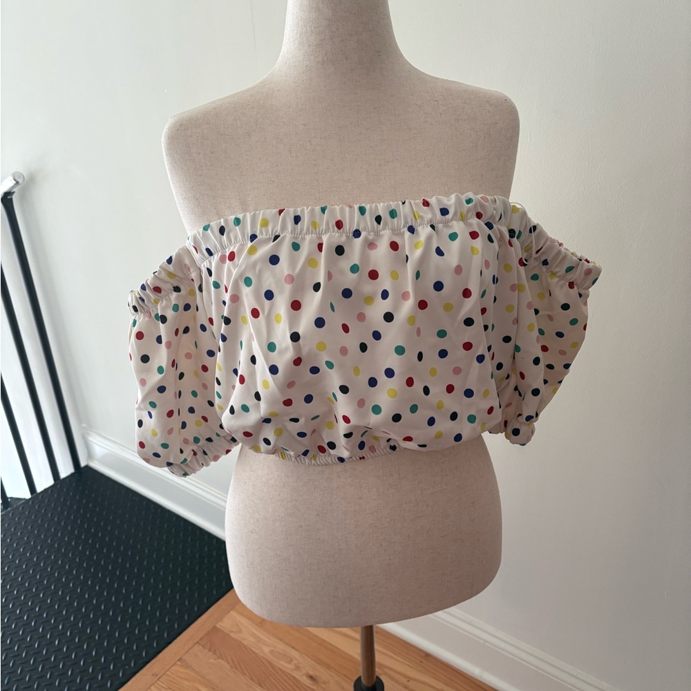 Zara Multicolor Polka Dot Off-Shoulder Crop Top